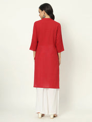 Brick Red Airy Linen Long Kurti