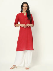 Brick Red Airy Linen Long Kurti