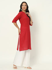 Brick Red Airy Linen Long Kurti