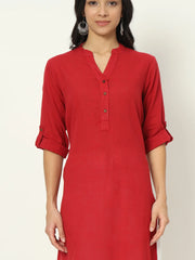 Brick Red Airy Linen Long Kurti