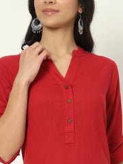 Brick Red Airy Linen Long Kurti