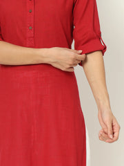 Brick Red Airy Linen Long Kurti