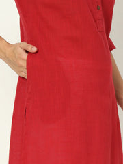 Brick Red Airy Linen Long Kurti