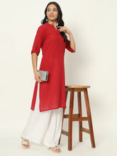 Brick Red Airy Linen Long Kurti
