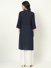 Navy Blue Airy Linen Long Kurti