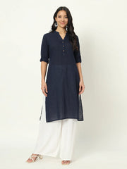 Navy Blue Airy Linen Long Kurti