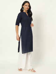 Navy Blue Airy Linen Long Kurti