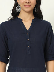 Navy Blue Airy Linen Long Kurti