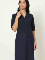 Navy Blue Airy Linen Long Kurti