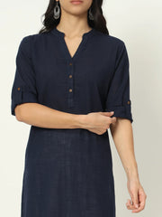 Navy Blue Airy Linen Long Kurti