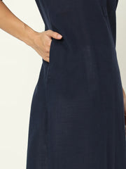 Navy Blue Airy Linen Long Kurti
