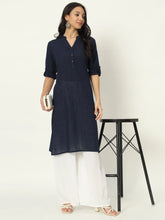 Navy Blue Airy Linen Long Kurti