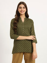 Olive Green Buta Short Kurti
