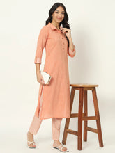 Peachy Pink Linen Kurti Set