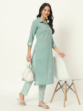 Summer Green Linen Kurti Set