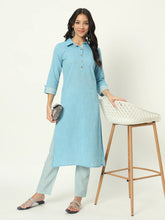 Tiffany Blue Linen Kurti Set
