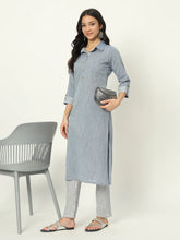 Cyan Blue Linen Kurti Set