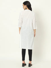 Pearl White Airy Linen Long Kurti