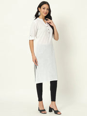 Pearl White Airy Linen Long Kurti