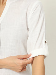 Pearl White Airy Linen Long Kurti