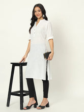 Pearl White Airy Linen Long Kurti