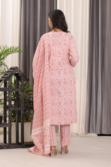 Blush Pink Ethnic Suit Set – Pure Sanwadi Cotton Kurti Set with Malmal Dupatta Pink C145