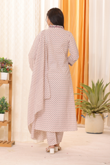 Floral Elegance in Pure Sanwadi Cotton with Malmal Dupatta White C141