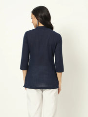 Navy Blue Linen Short Kurti