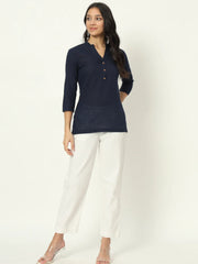 Navy Blue Linen Short Kurti