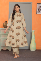 Beige Printed Co-ord Set for Women – Stylish Ethnic Wear C161