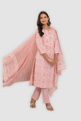 Blush Pink Ethnic Suit Set – Pure Sanwadi Cotton Kurti Set with Malmal Dupatta Pink C145