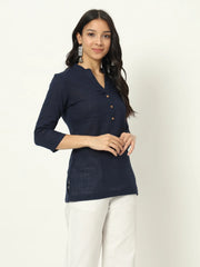 Navy Blue Linen Short Kurti