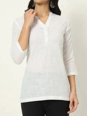 Pearl White Linen Short Kurti