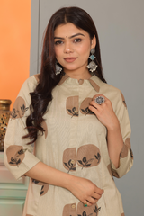 Beige Printed Co-ord Set for Women – Stylish Ethnic Wear C161