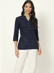 Navy Blue Linen Short Kurti