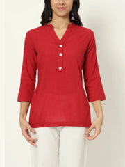 Brick Red Linen Short Kurti