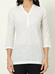 Pearl White Linen Short Kurti