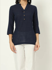 Navy Blue Linen Short Kurti