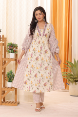 Floral Elegance in Pure Sanwadi Cotton with Malmal Dupatta White C141