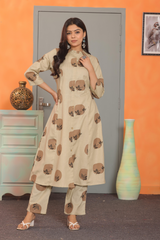 Beige Printed Co-ord Set for Women – Stylish Ethnic Wear C161
