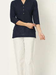 Navy Blue Linen Short Kurti