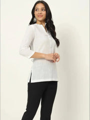 Pearl White Linen Short Kurti