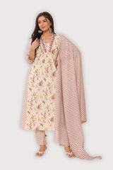 Floral Elegance in Pure Sanwadi Cotton with Malmal Dupatta White C141