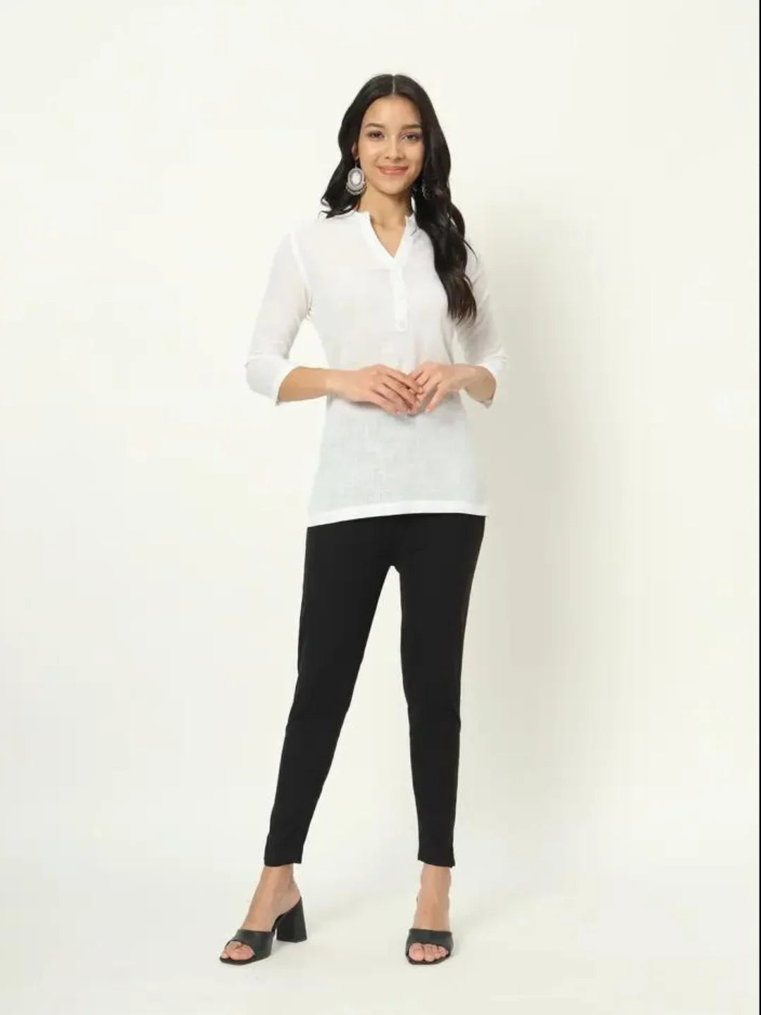 Pearl White Linen Short Kurti