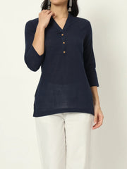 Navy Blue Linen Short Kurti