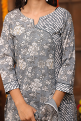 Graceful Grey Floral Suit Set – Pure Sanwadi Cotton C143