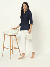 Navy Blue Linen Short Kurti