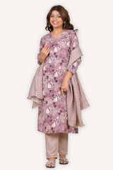 Elegant Printed Staple Suit with mulmul dupatta