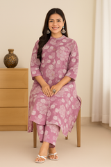 Graceful Lilac Floral Coord Set – Pure Sanwadi Cotton C160