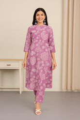 Graceful Lilac Floral Coord Set – Pure Sanwadi Cotton C160